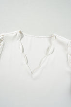 Load image into Gallery viewer, White Scalloped V Neckline Lace Hollowed Lantern Sleeve Blouse
