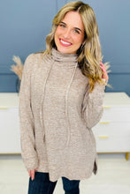 Load image into Gallery viewer, Apricot Drawstring Cowl High Neck Long Sleeve Split Top
