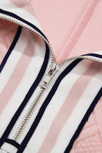 Load image into Gallery viewer, Light Pink Contrast Striped Collar Patchwork Textured Half Sleeve Blouse
