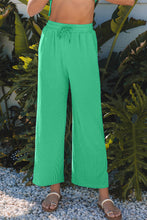 Load image into Gallery viewer, Bright Green Solid Corded Knit Short Sleeve T Shirt and Wide Leg Pants Set
