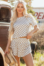Load image into Gallery viewer, Brown Checkerboard T Shirt and High Waist Skorts 2 Piece Outfit
