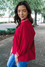 Load image into Gallery viewer, Racing Red Leopard Jacquard Print V Neck Textured Blouse
