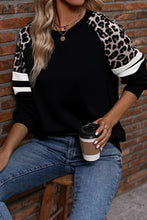 Load image into Gallery viewer, Black Leopard Print Colorblock Raglan Sleeve Sweatshirt
