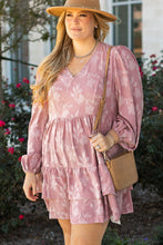 Load image into Gallery viewer, Peach Blossom Floral Surplice V Neck Tiered Ruffled Plus Size Dress
