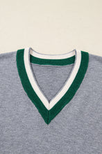 Load image into Gallery viewer, Gray Contrast Striped Trim V Neck Varsity Sweater
