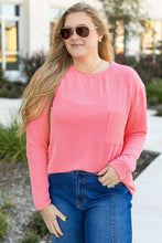 Load image into Gallery viewer, Peach Blossom Plus Size Ribbed Textured Long Sleeve T Shirt
