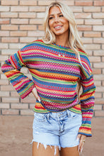 Load image into Gallery viewer, Rose Red Multicolor Jacquard Geo Long Sleeve T Shirt
