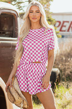 Load image into Gallery viewer, Pink Checkerboard T Shirt and High Waist Skorts 2 Piece Outfit
