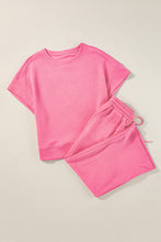 Load image into Gallery viewer, Strawberry Pink Textured Loose Fit T Shirt and Drawstring Pants Set

