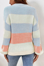 Load image into Gallery viewer, Multicolour Colorblock Textured Knit Bubble Sleeve Sweater

