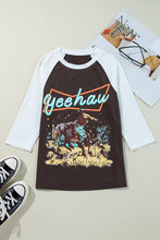Load image into Gallery viewer, Brown Western Yeehaw Graphic Vintage Raglan Long Sleeve Top
