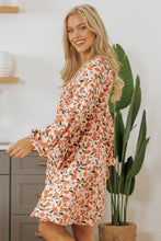 Load image into Gallery viewer, Beige Floral Deep V Neck Smocked Bust Bubble Sleeve Babydoll Dress
