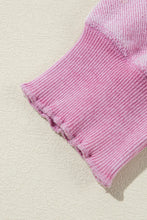 Load image into Gallery viewer, Pink Waffle Knit Patchwork Exposed Seam Raglan Sweatshirt
