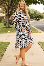 Load image into Gallery viewer, Apricot Geometric Print Collared V Neck Plus Size Mini Dress
