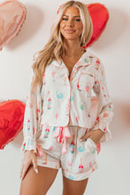 Load image into Gallery viewer, White Christmas Wine Glass Print Bow Knot Two Piece Pajama Set
