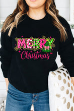 Load image into Gallery viewer, Black MERRY Christmas Playful Letter Print Drop Shoulder Sweatshirt

