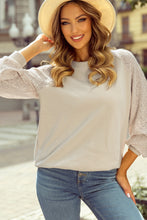 Load image into Gallery viewer, Parchment Eyelet Knit Patchwork Raglan Sleeve Pullover Top
