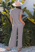 Load image into Gallery viewer, Wild Wind Solid Corded Knit Short Sleeve T Shirt and Wide Leg Pants Set
