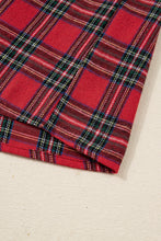 Load image into Gallery viewer, Red Plus Size Plaid Contrast Patchwork Long Sleeve Shirt and Shorts 2pcs Pajama Set
