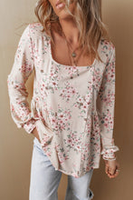Load image into Gallery viewer, Pink Floral Print Pleated U Neck Loose Fit Blouse
