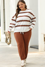 Load image into Gallery viewer, Brown Stripe Striped Drop Shoulder Pullover and Jogger Pants Set
