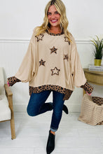 Load image into Gallery viewer, Beige Contrast Leopard Star Patchwork Detail Raw Seam Baggy Sweatshirt
