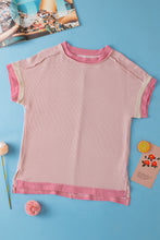 Load image into Gallery viewer, Light Pink Textured Contrast Trim Round Neck T Shirt
