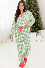 Load image into Gallery viewer, Light Green Christmas Plaid Print Shirt and Pants Pajama Set
