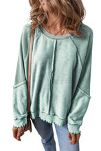 Load image into Gallery viewer, Mineral Blue Waffle Knit Patchwork Exposed Seam Raglan Sweatshirt
