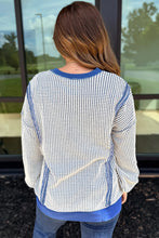 Load image into Gallery viewer, Dark Blue Waffle Knit Exposed Stitching Casual Top with Side Slits
