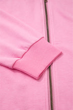 Load image into Gallery viewer, Sachet Pink Solid Color Ribbed Zip Up Drawstring Hooded Jacket
