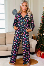 Load image into Gallery viewer, Navy Blue Colorful Christmas Lights Print Shirt and Pants Pajama Set
