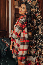 Load image into Gallery viewer, Red Brushed Plaid Buttoned Front Side Slit Tunic Shacket
