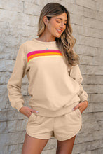 Load image into Gallery viewer, Apricot Striped Accent Pullover and Shorts Two Piece Casual Set
