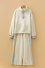 Load image into Gallery viewer, Apricot Striped Patchwork Quarter Zip Pullover Loose Pant Set
