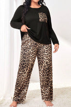 Load image into Gallery viewer, Black Leopard Patched Pocket Long Sleeve Top Plus Size Pants Set
