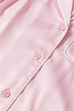 Load image into Gallery viewer, Light Pink Satin Knot Accent Shirt and Ruffled Pants Lounge Set
