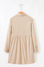 Load image into Gallery viewer, Dearlovers Oatmeal Corduroy Half Button Collared Long Sleeve Mini Dress
