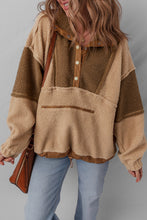 Load image into Gallery viewer, Straw Yellow 2-tone Color Block Patchwork Half Button Sherpa Sweatshirt
