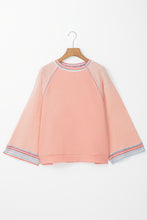 Load image into Gallery viewer, Grapefruit Orange Waffle Knit Wide Bracelet Sleeve Patchwork Raglan Top
