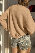 Load image into Gallery viewer, Tan Plus Size Leopard Bow Decor Split Cuffs Loose Sweater
