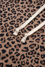 Load image into Gallery viewer, Khaki Ribbed Leopard Print Contrast Collar Zip Hooded Pullover Sweatshirt
