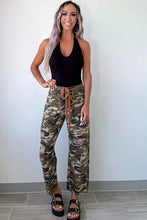 Load image into Gallery viewer, Green Camouflage Print Splashed Distressed Loose Denim Pants

