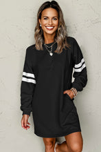 Load image into Gallery viewer, Black Varsity Contrast Banded Sleeve Shift Sweatshirt Dress
