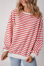 Load image into Gallery viewer, Orange Stripe Drop Shoulder Crew Neck Loose Sweatshirt
