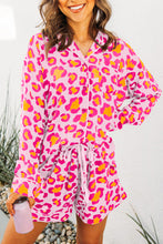 Load image into Gallery viewer, Pink Leopard Print Long Sleeve Shirt and Shorts Pajama Set
