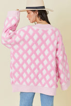 Load image into Gallery viewer, Pink Rhombus Pattern Knit Open Front Pocketed Cardigans
