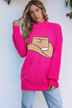 Load image into Gallery viewer, Rose Red YEEHAW Cowboy Hat Drop Shoulder Oversized Sweater
