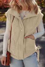 Load image into Gallery viewer, Beige Faux Fur Snap Button Front Knot Side Plush Vest with Pockets
