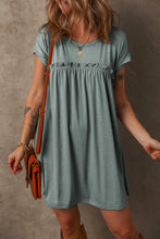Load image into Gallery viewer, Mist Green Frilled Gathered Seam Round Neck T Shirt Dress
